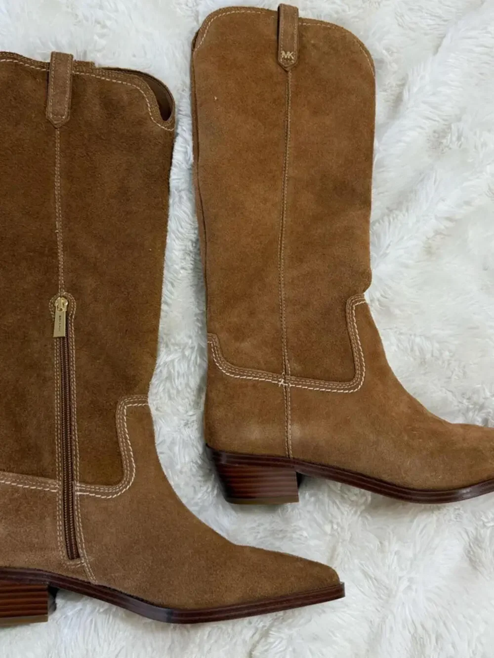 NIB MICHAEL KORS Knee High Boho Western Cowgirl Suede Tan Riding Boots SZ 9.5